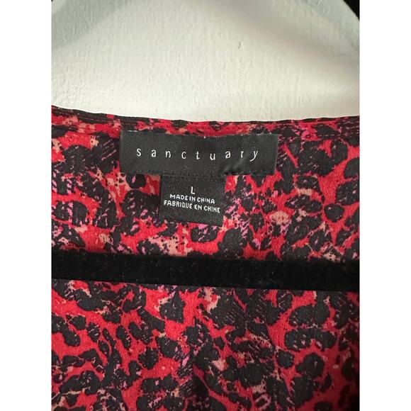 SANCTUARY Anthropologie Red Leopard Animal Print Smocked Cuff Blouse - Sz L - Picture 3 of 6